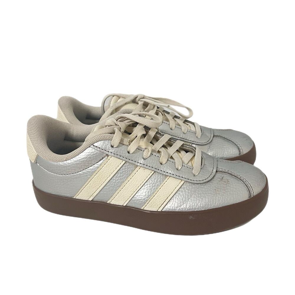 Kids Adidas VL Court 3.0 Sneakers Size 2 Silver Metallic Unisex